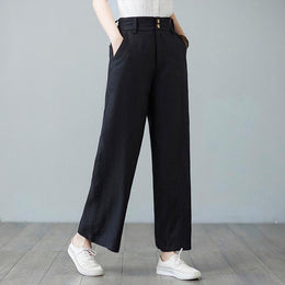 Women Loose Fit Easy Wash Pleated Trousers