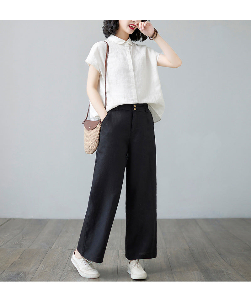 Women Loose Fit Easy Wash Pleated Trousers
