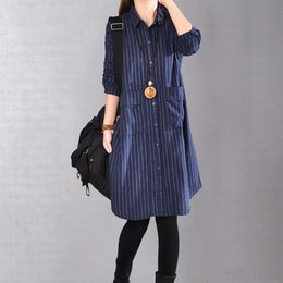 Striped Knee Length Shirt Dress