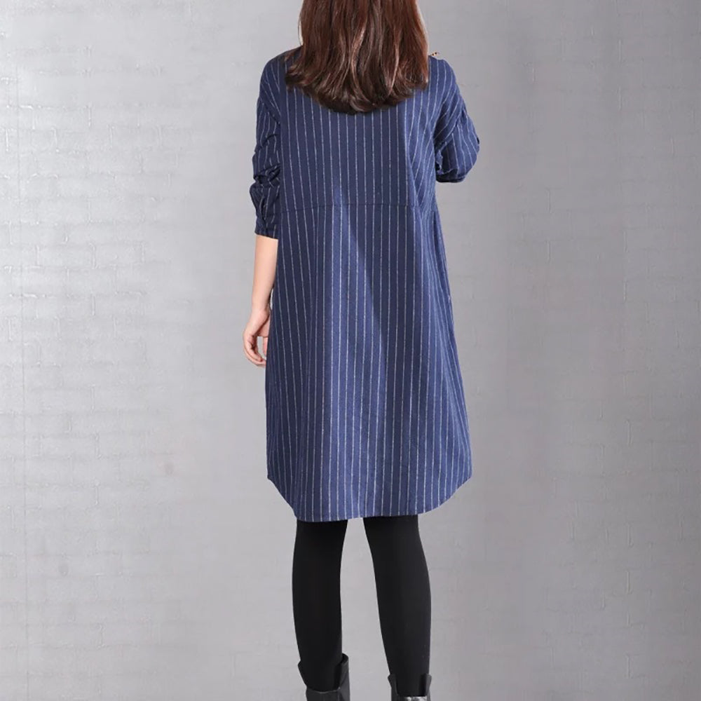 Striped Knee Length Shirt Dress
