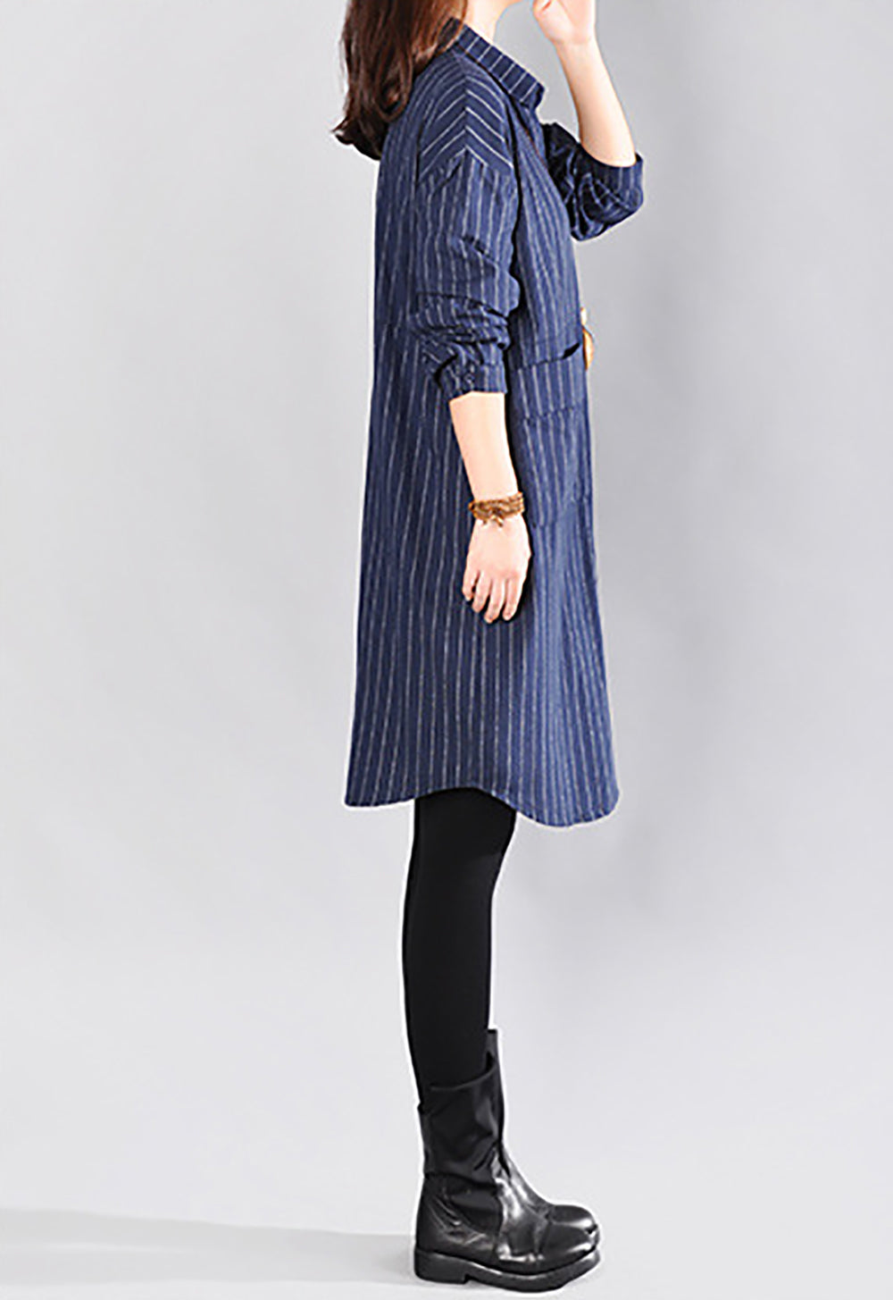 Striped Knee Length Shirt Dress
