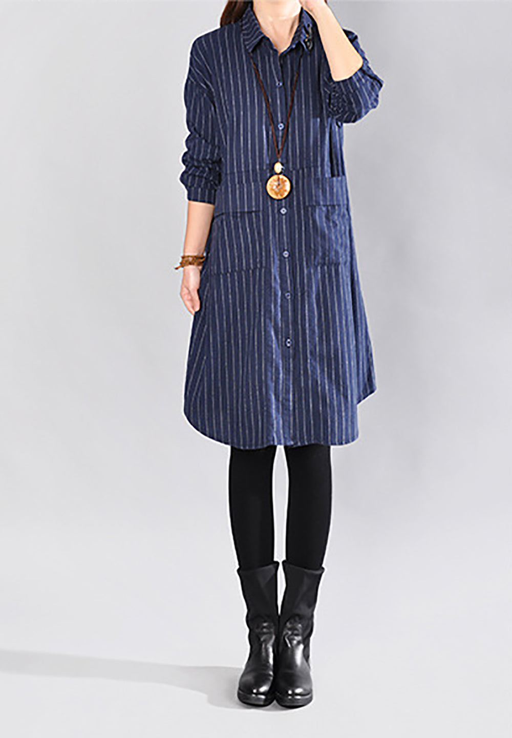 Striped Knee Length Shirt Dress