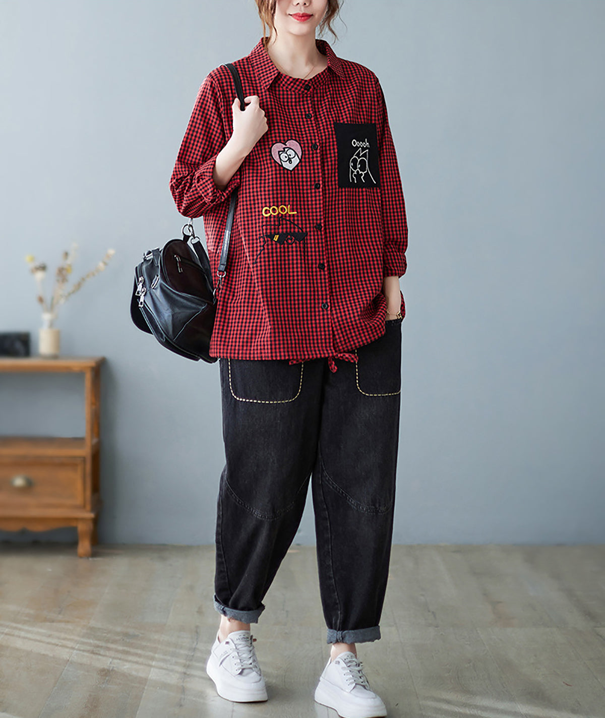 Women Red Micro Checked Shirt