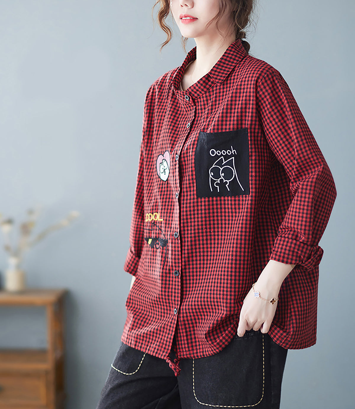 Women Red Micro Checked Shirt