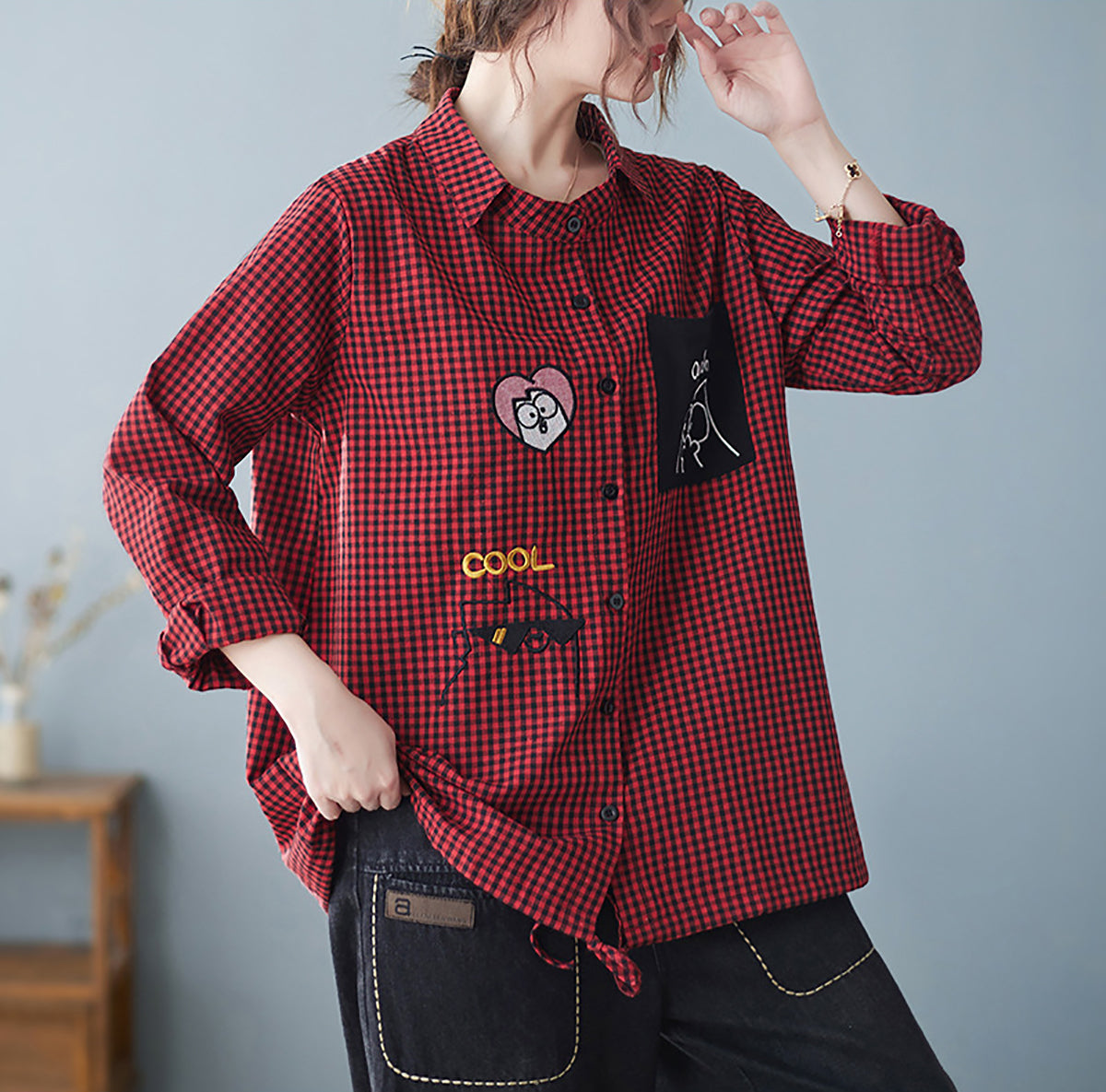 Women Red Micro Checked Shirt