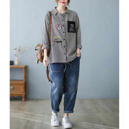 Women Gingham Checked Cotton Shirt