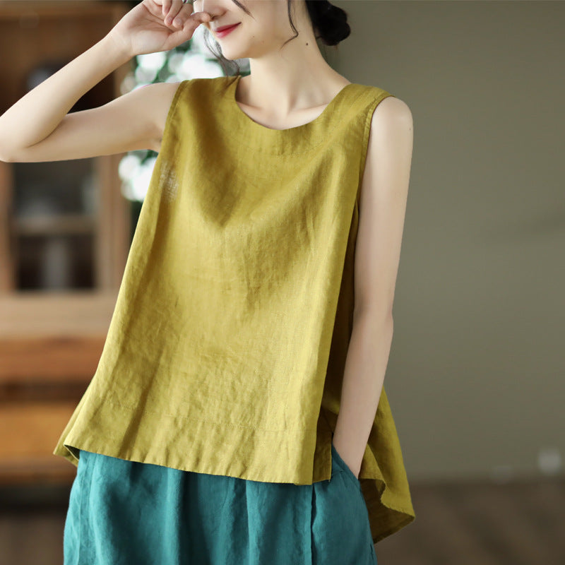 women Solid Round Neck Cotton A-Line Top