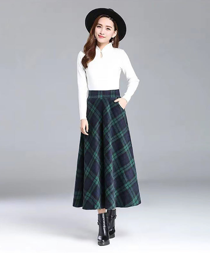 Checked Flared Midi Skirts