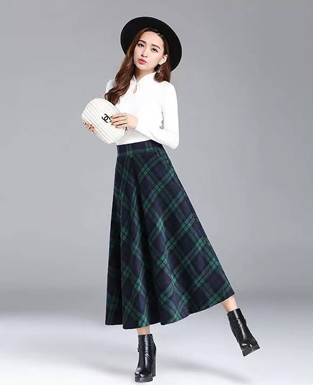 Checked Flared Midi Skirts