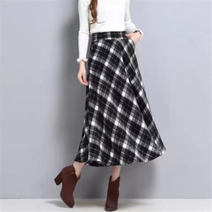 Women Checked Pleated Midi Skirt