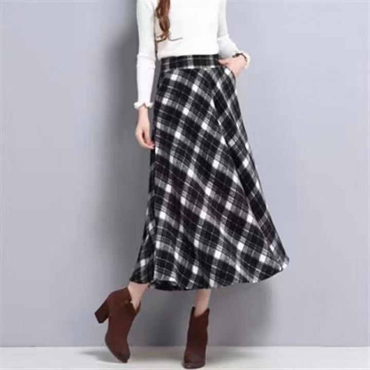 Women Checked Pleated Midi Skirt