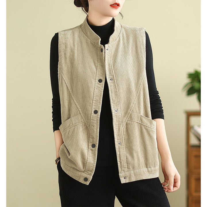 Women Mandarin Collar Sleeveless Tailored Jacket
