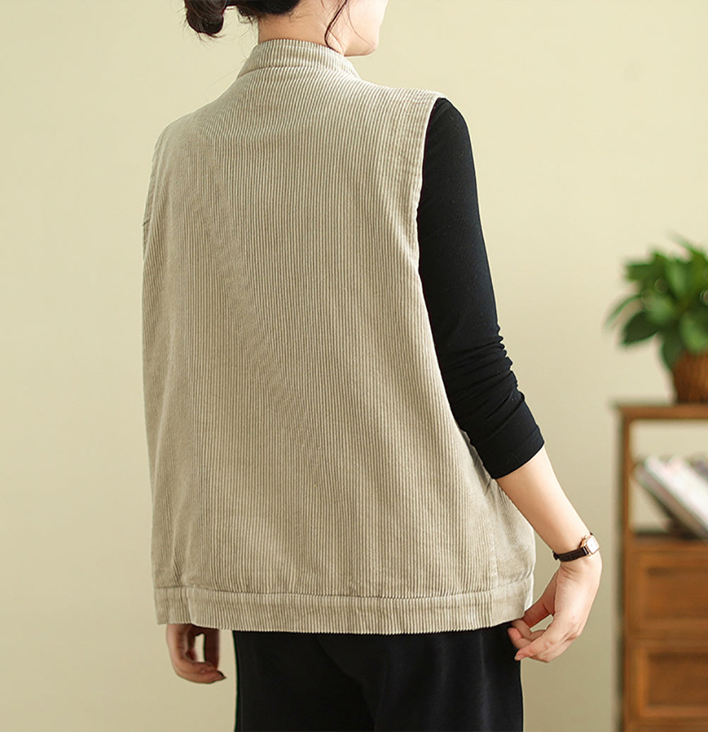 Women Mandarin Collar Sleeveless Tailored Jacket