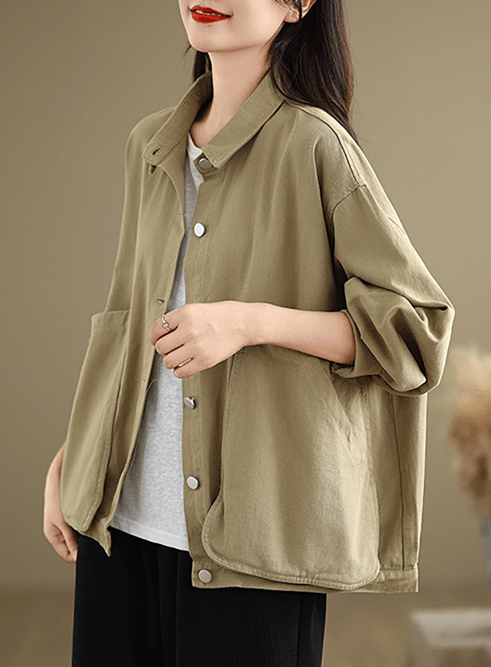 Women Cotton Shirt Collar Long Sleeves Top