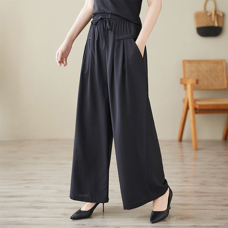 Women Solid Mid-Rise Knitted Flat-Front Cotton Parallel Trousers