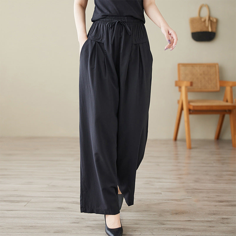 Women Solid Mid-Rise Knitted Flat-Front Cotton Parallel Trousers