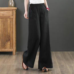 Women Loose Fit Wide Leg Chinos Trousers