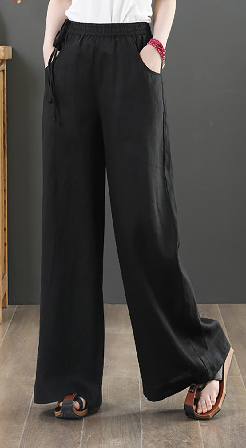 Women Loose Fit Wide Leg Chinos Trousers