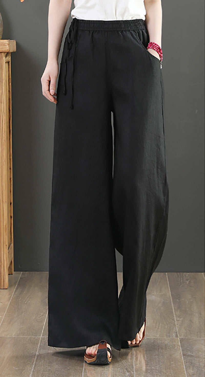 Women Loose Fit Wide Leg Chinos Trousers
