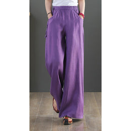 Women Loose Fit Easy Wash Pleated Chinos Trousers