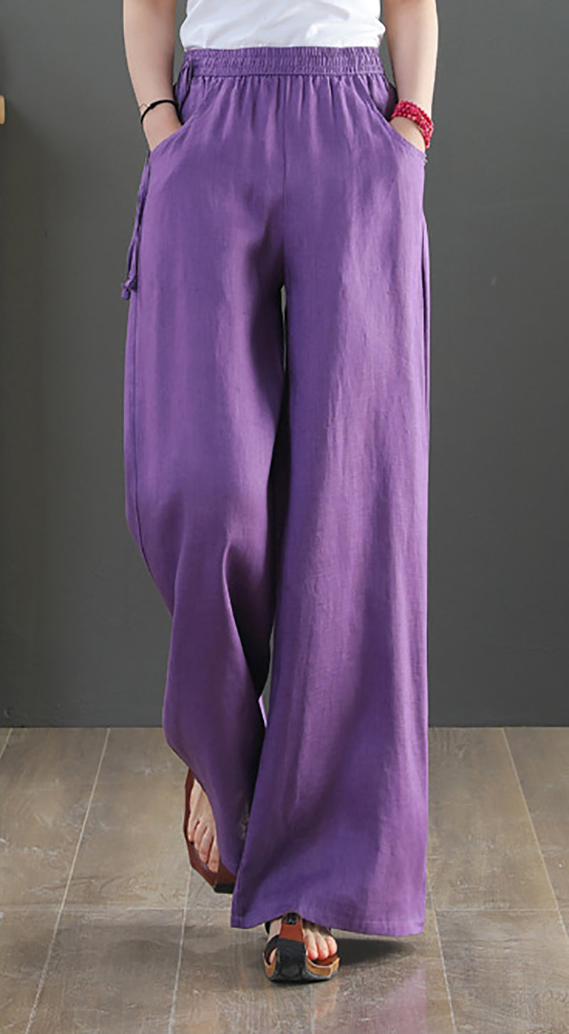 Women Loose Fit Easy Wash Pleated Chinos Trousers