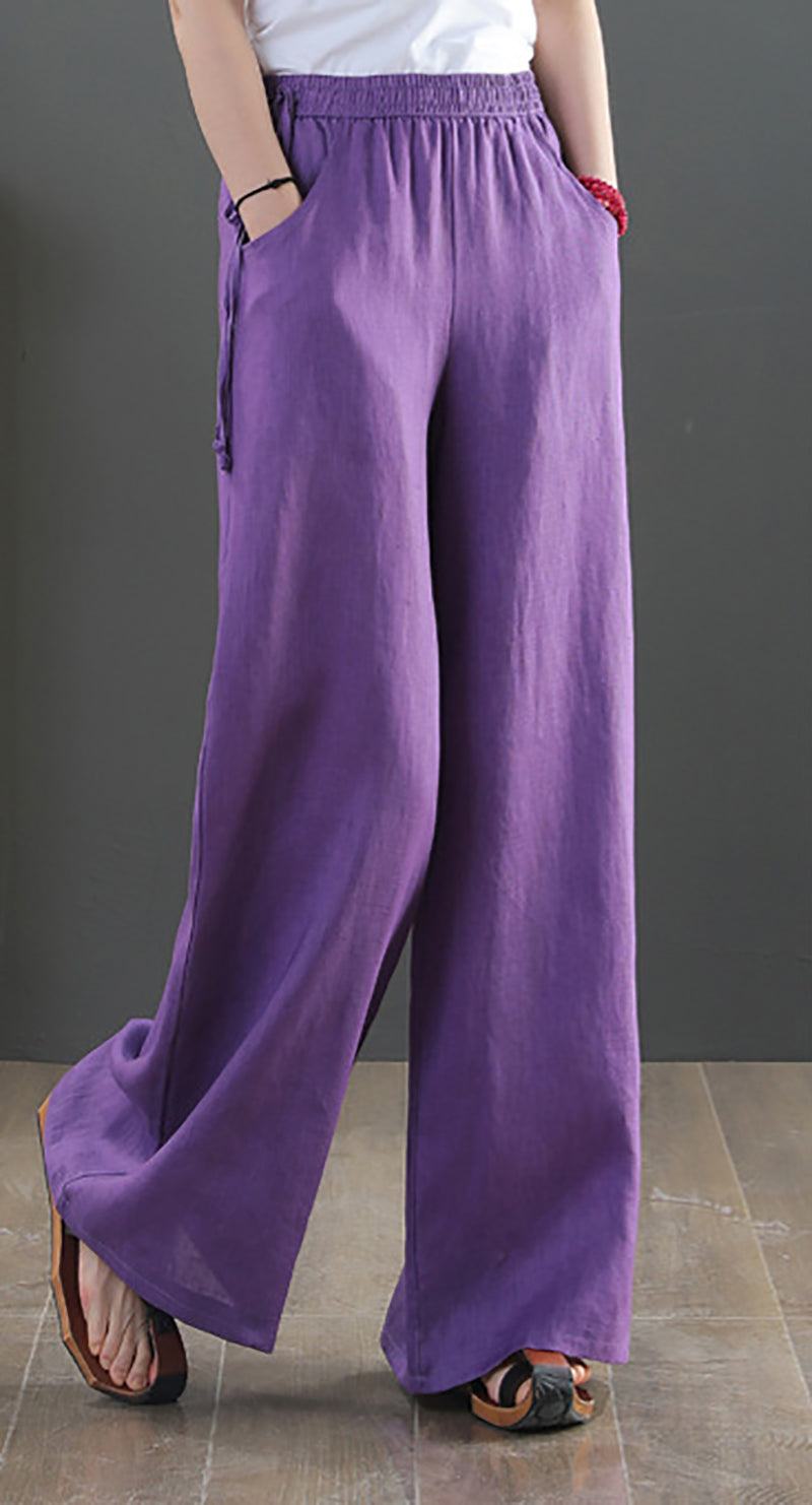 Women Loose Fit Easy Wash Pleated Chinos Trousers