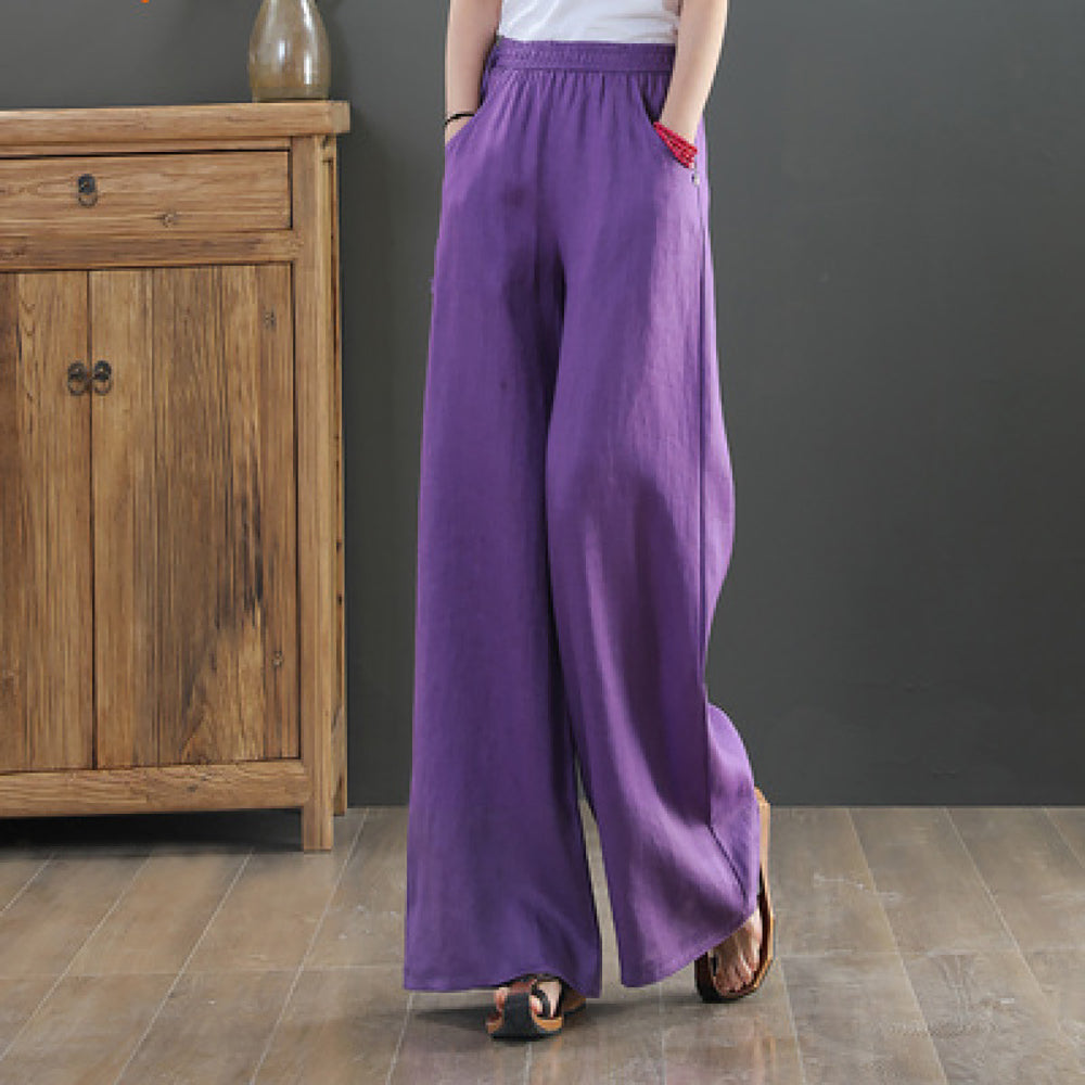 Women Loose Fit Easy Wash Pleated Chinos Trousers