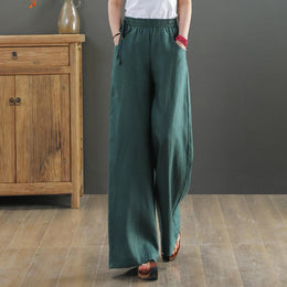 Women Loose Fit Easy Wash Pleated Trousers