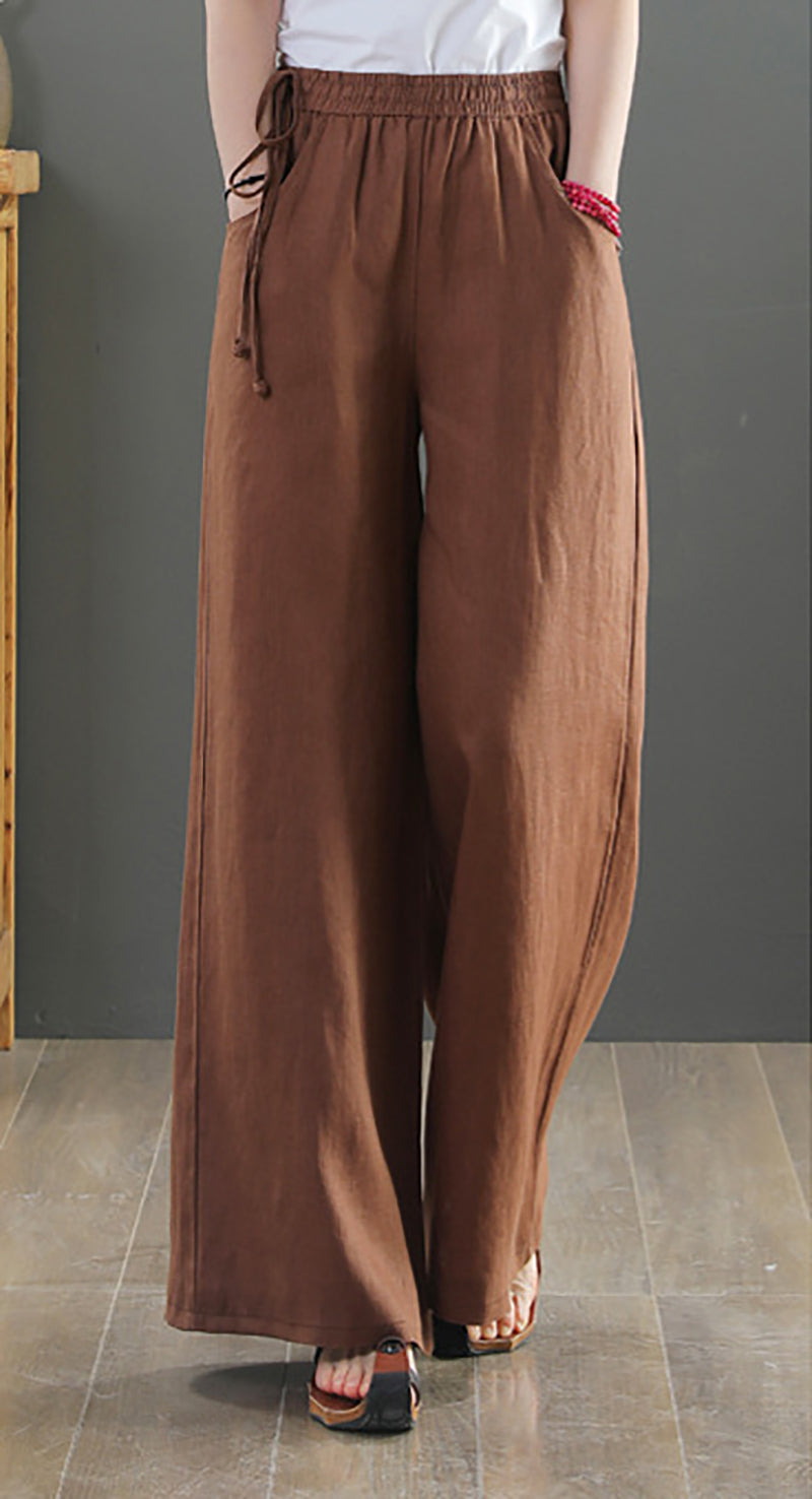 Women Loose Fit Easy Wash Pleated Chinos Trousers