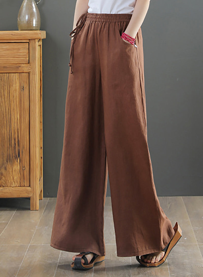 Women Loose Fit Easy Wash Pleated Chinos Trousers