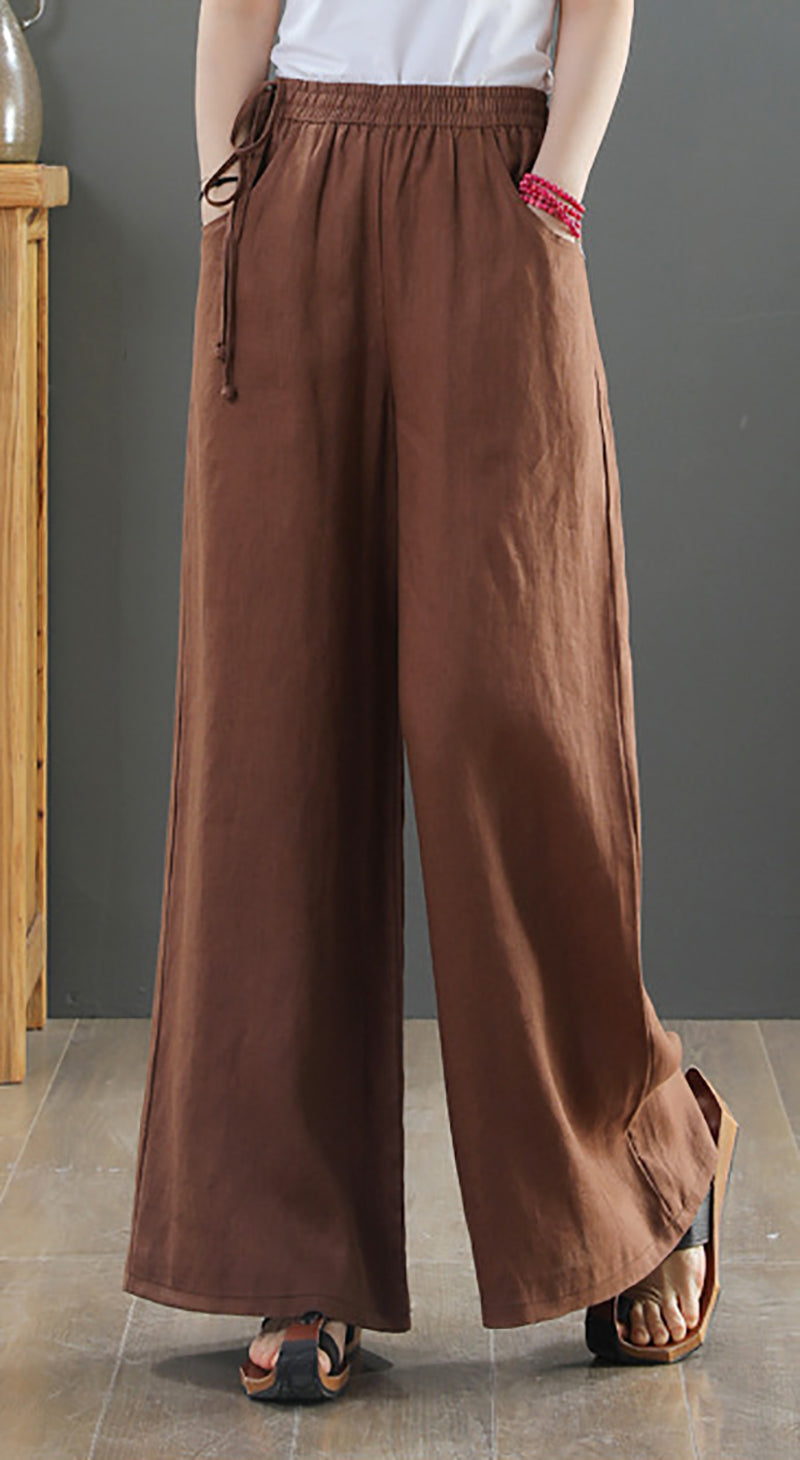 Women Loose Fit Easy Wash Pleated Chinos Trousers