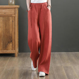 Women Loose Fit Pleated Chinos Trousers