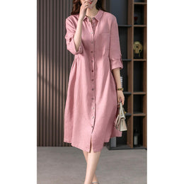 Roll-Up Sleeves Shirt Midi Dress