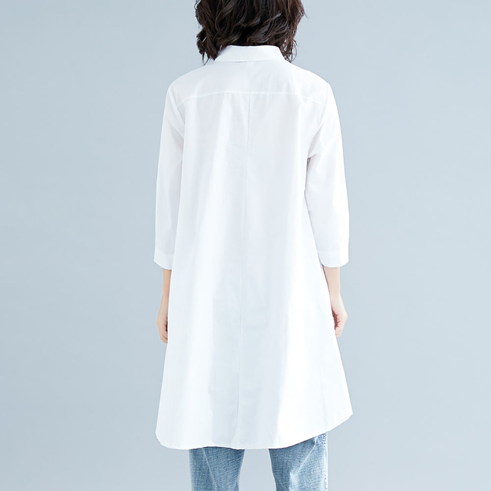 Women Solid Cutaway Collar Casual Shirt