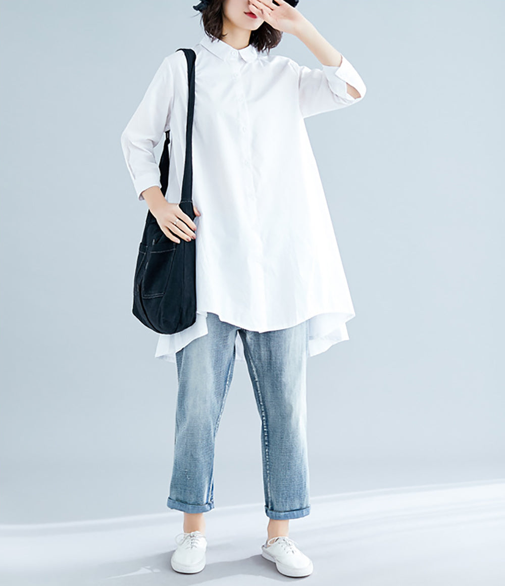 Women Solid Cutaway Collar Casual Shirt
