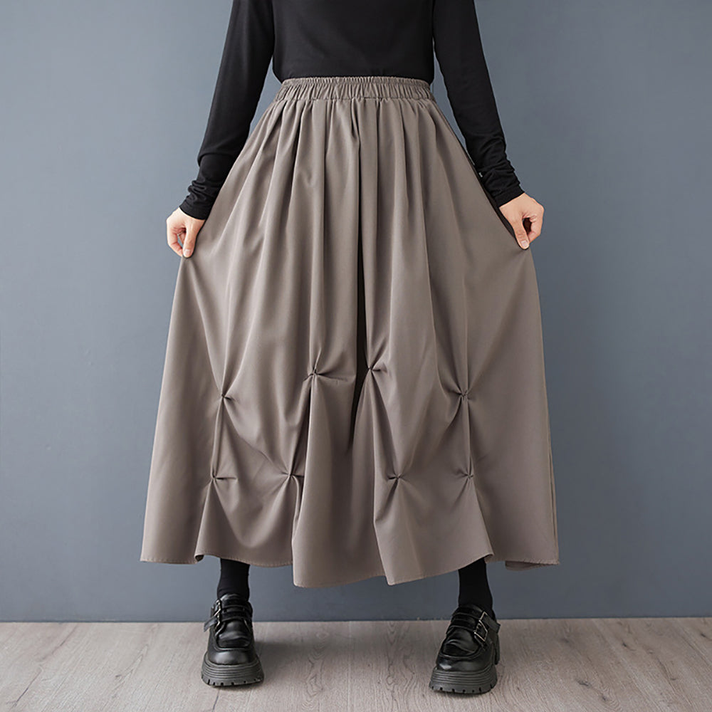 Women Pleated Flared Maxi Skirt