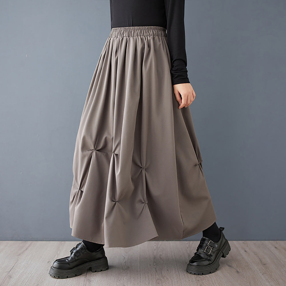 Women Pleated Flared Maxi Skirt