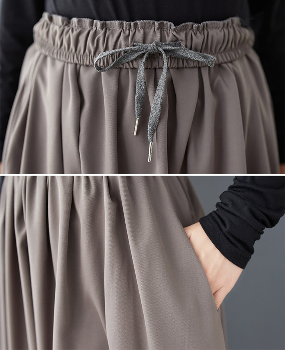 Women Pleated Flared Maxi Skirt