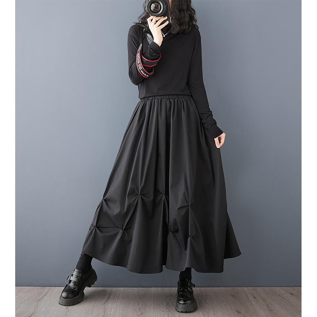 Women Pleated Flared Maxi Skirt