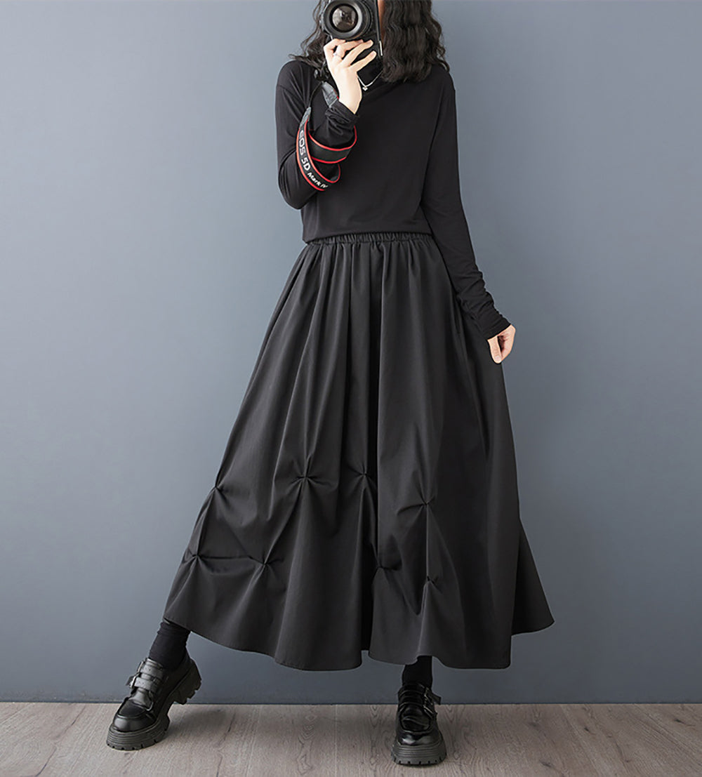 Women Pleated Flared Maxi Skirt