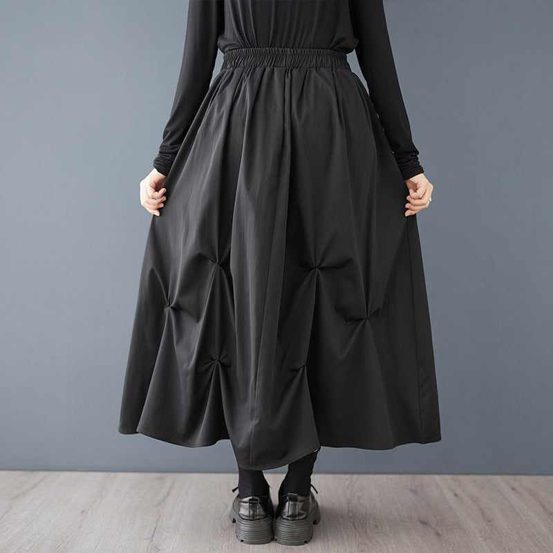 Women Pleated Flared Maxi Skirt