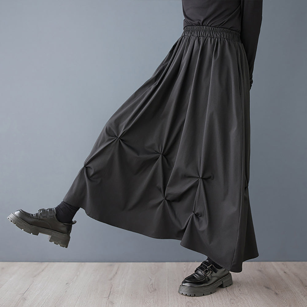 Women Pleated Flared Maxi Skirt