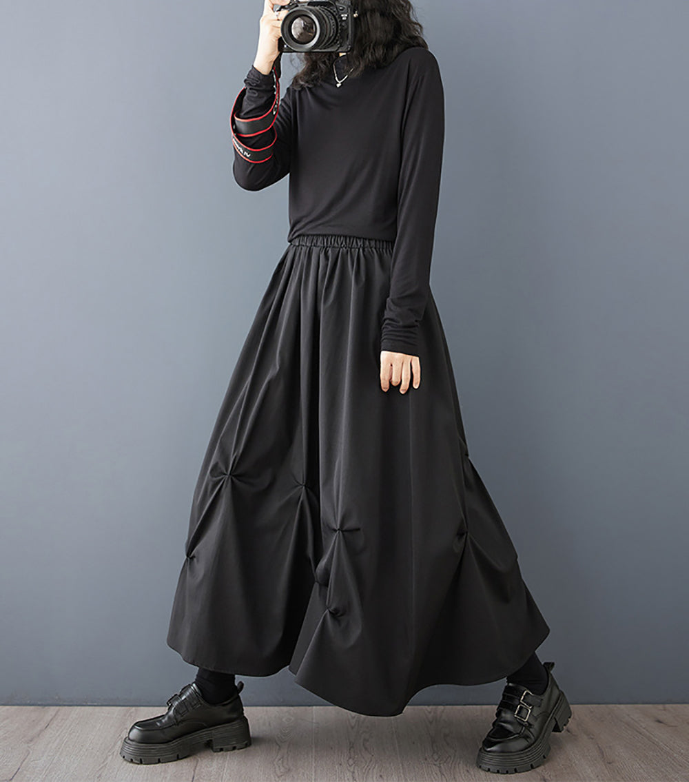 Women Pleated Flared Maxi Skirt