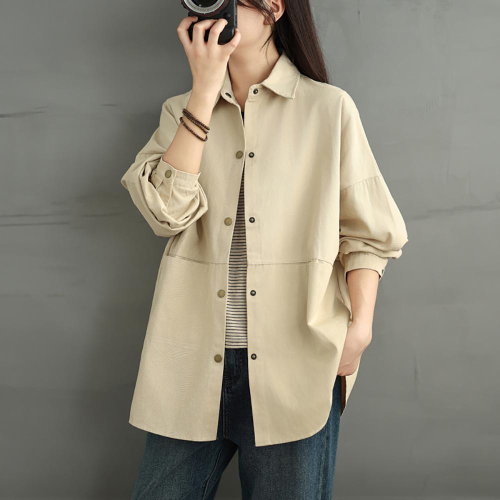 Women Spread Collar Oversized Shacket Casual Shirt