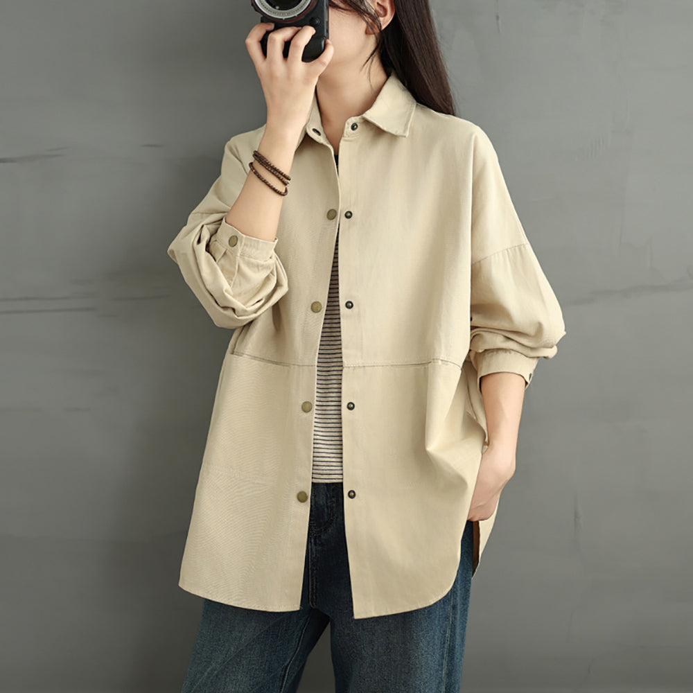 Women Spread Collar Oversized Shacket Casual Shirt