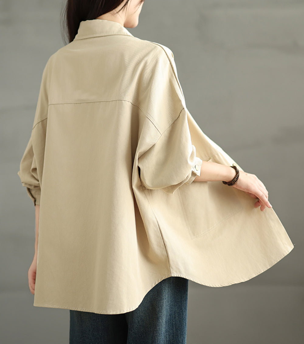 Women Spread Collar Oversized Shacket Casual Shirt