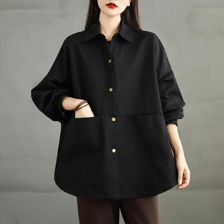 Women Spread Collar Oversized Shacket Casual Shirt