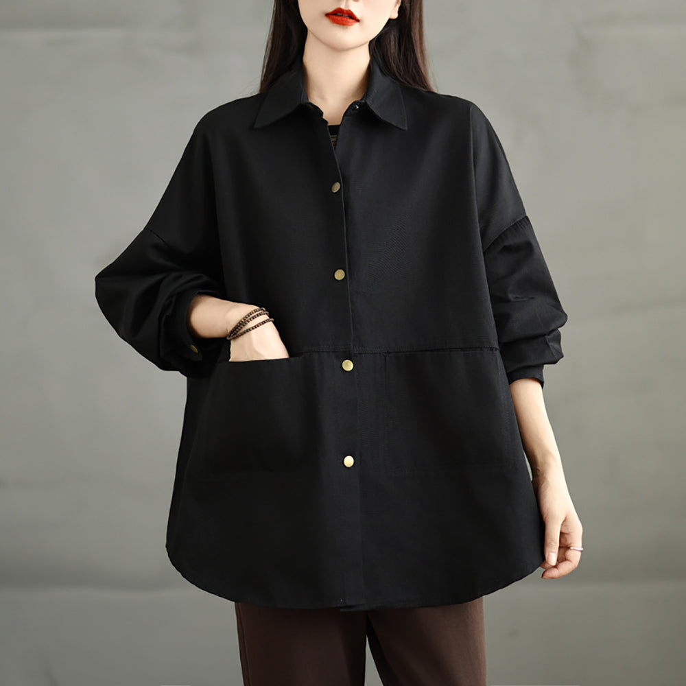 Women Spread Collar Oversized Shacket Casual Shirt