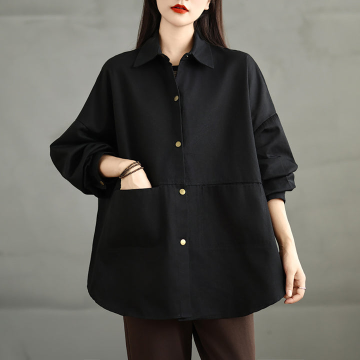 Women Spread Collar Oversized Shacket Casual Shirt
