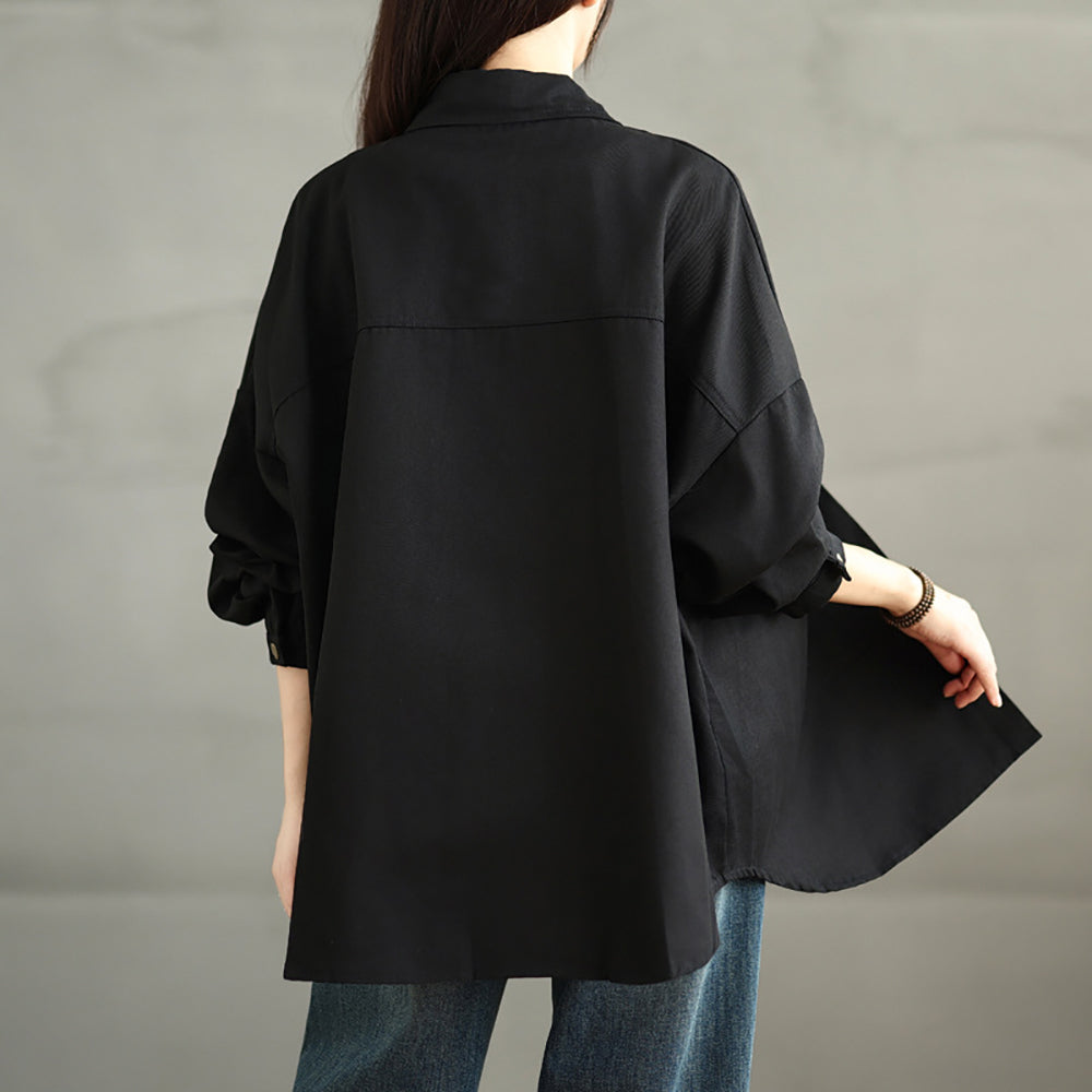 Women Spread Collar Oversized Shacket Casual Shirt